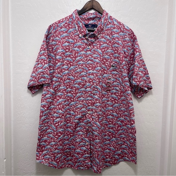 Vineyard Vines Classic Fit Tucker Button Down Shirt Shark Print 1XLT - Picture 1 of 6